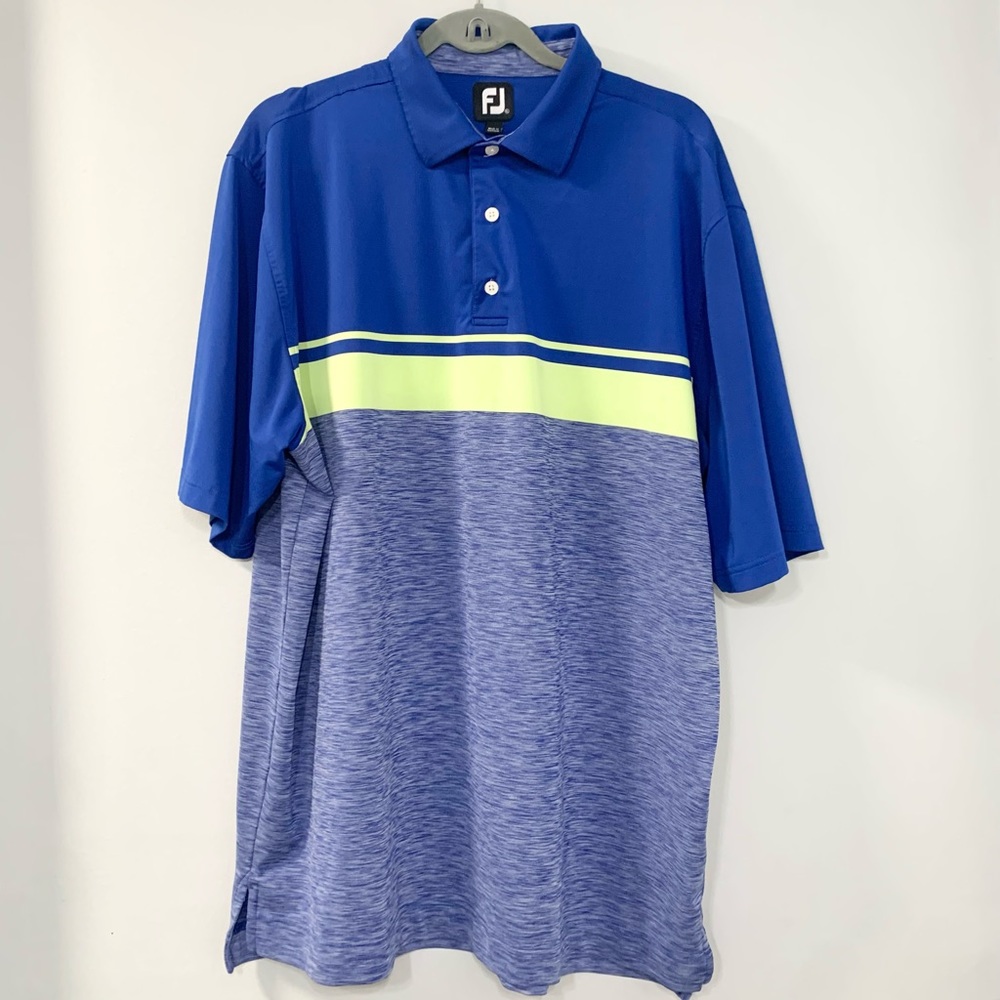 Footjoy Performance Mens Golf Polo Shirt Sz XL Blue+Green Stripes Ex Cond